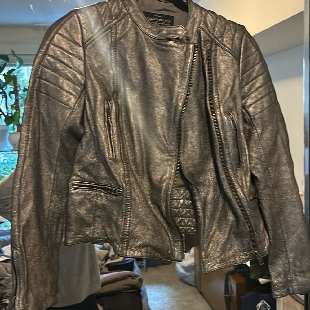 Pewter Silver Allsaints Leather jacket Italian Leather